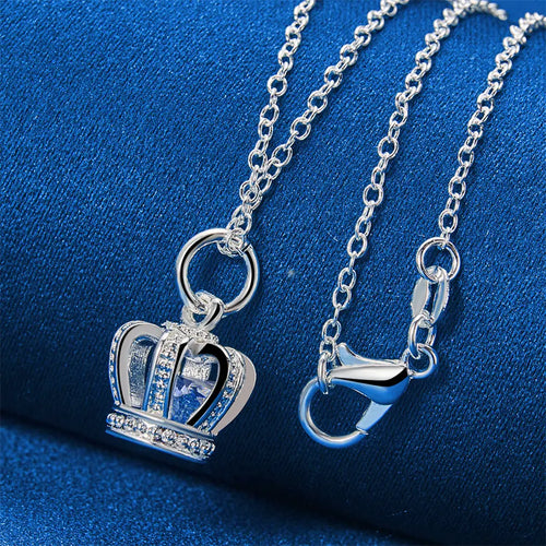 925 Colar pendente de zircão coroa de luxo de prata esterlina de 16-30 polegadas para acessórios de joias de casamento e moda feminina